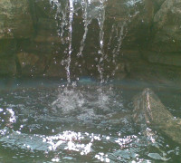 Waterfall feature with flowing water