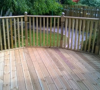 Decking area with wooden spindles