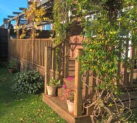 Decked patio with trellis decoration